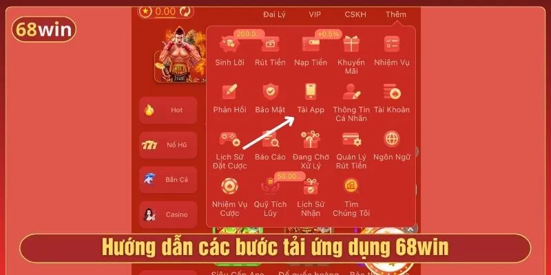 Hướng dẫn các bước tải ứng dụng 68win