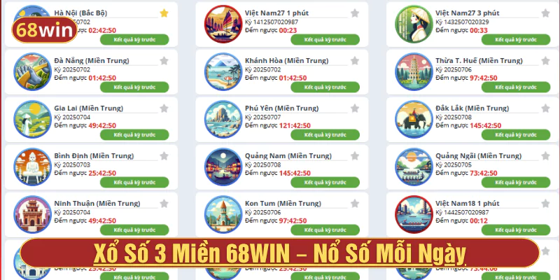 Xổ Số 3 Miền 68WIN – Nổ Số Mỗi Ngày, Cơ Hội Trúng Lớn